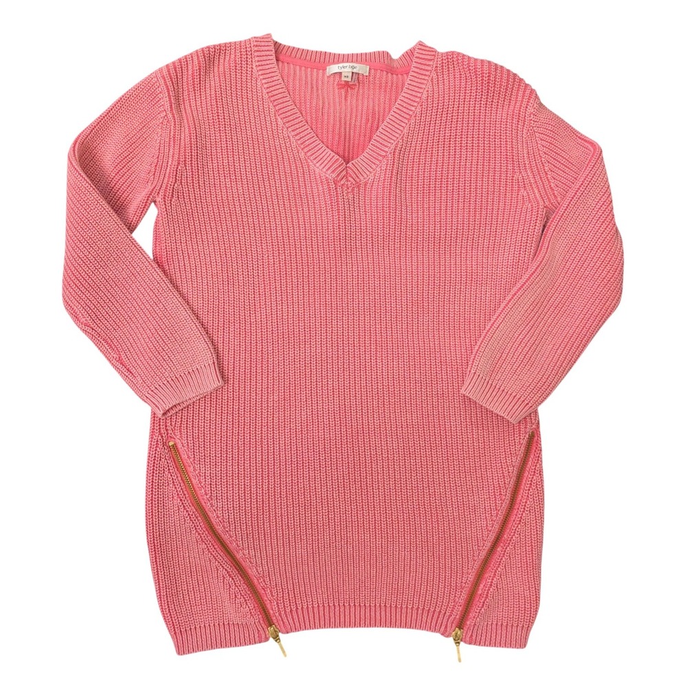 Tyler Boe Mineral Wash Sweater Pink Cotton Zippers Chunky Knit Barbiecore XS